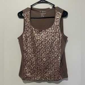 Chico’s Size 1 Sequin Tank Top Brown Sleeveless Blouse Party Top